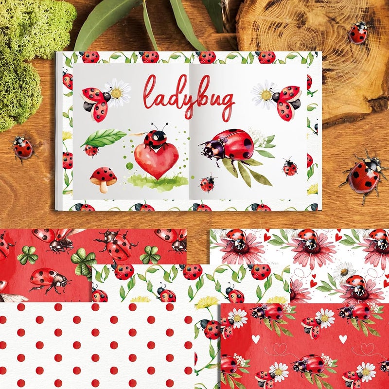 Feivando 24 Sheets Ladybug Scrapbook Paper 12'' × 12'' Double-Sided Red Ladybug Pattern Paper Insect Flower Decorative Decoupage Cardstock for DIY Card Craft Making Scrapbook Supplies - Image 5